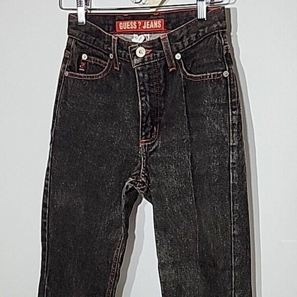 Guess Pants - Vtg 90s Guess Mom Jeans US 26 High Rise EMBROIDERED Logo Stl 39050RG Made In USA